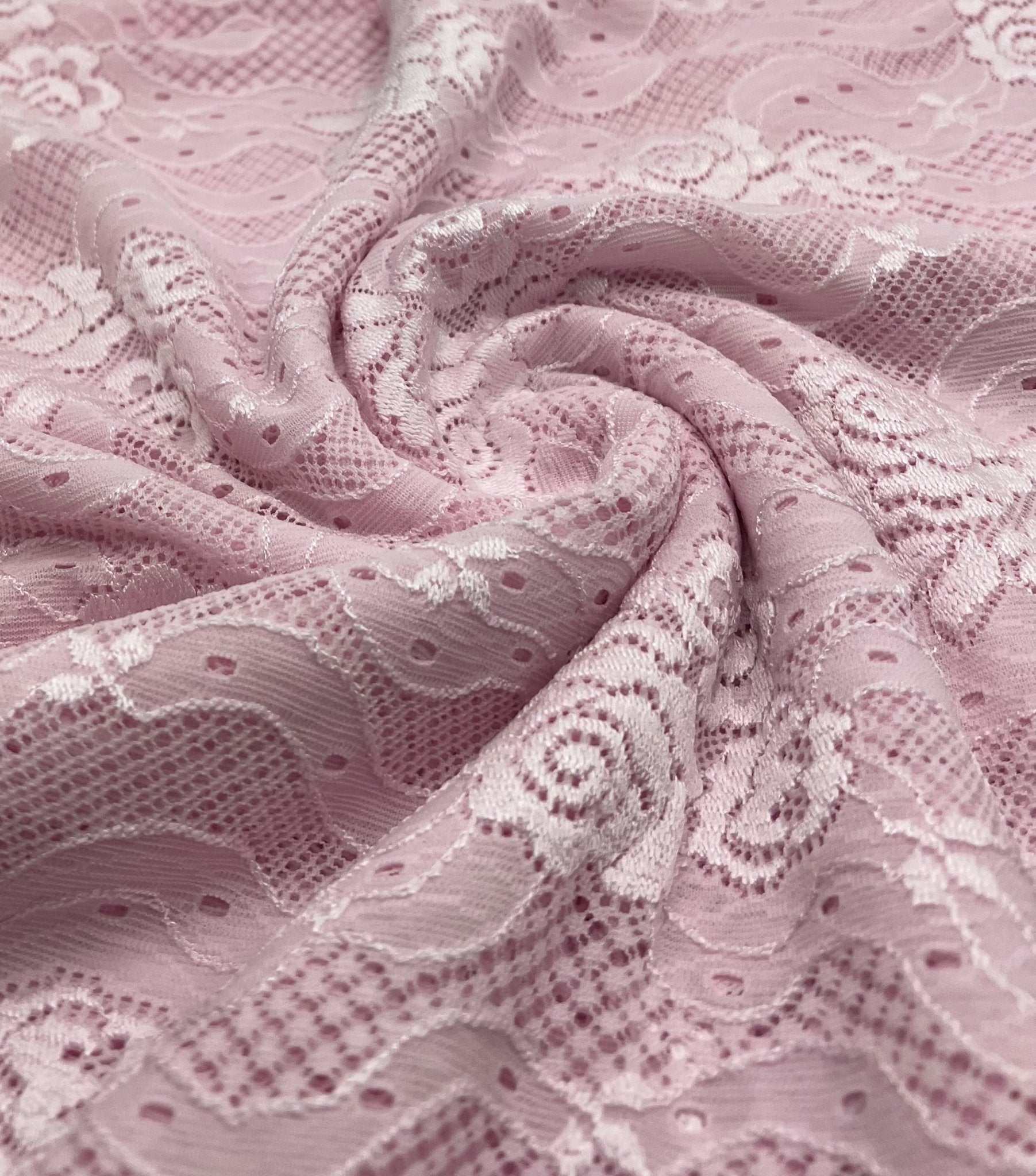 Baby Pink Floral Lace Fabric Stretch - T9 Fabrics